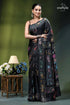 Artisanal swan motif silk kantha embroidery saree in black black silk saree intricate multicolored 1