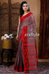 Ash Grey & Red Graceful Handloom Jamdani Sari - Craftyle