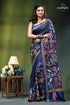 Astronaut blue exquisite floral design kantha embroidery silk saree navy blue saree adorned vibrant 1