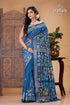 Astronaut Blue Floral Design Kantha Stitch Silk Sari - Craftyle