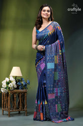 Astronaut blue geometric pattern exquisite silk kantha stitch saree navy blue saree intricate geometric 6