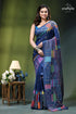 Astronaut blue geometric pattern exquisite silk kantha stitch saree navy blue saree vibrant multicolored 1
