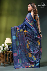 Astronaut blue geometric pattern exquisite silk kantha stitch saree navy blue saree intricate geometric 5