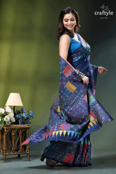 Astronaut blue geometric pattern exquisite silk kantha stitch saree vibrant navy blue saree intricate 4