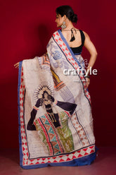 Athens Gray Hand Painted Handcrafted Batik Mulberry Pure Silk Saree - Craftyle