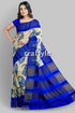 Azure Blue Cream Hand Block Print Zari Border Pure Tussar Saree - Craftyle