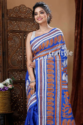 Azure blue exquisite kantha stitch saree blue orange patterned saree 2