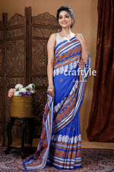 Azure blue exquisite kantha stitch saree blue saree patterned border 4