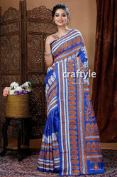 Azure blue exquisite kantha stitch saree blue patterned saree 1