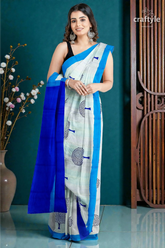 Azure blue mulberry pure silk saree with hand block print - elegant and ethereal 1