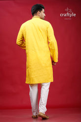 Banana Yellow Kutch Work Ethnic Cotton Kurta for Men - Craftyle