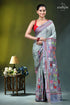 Beautiful floral motif hand batik silk kantha saree in opal light gray saree intricate floral 1