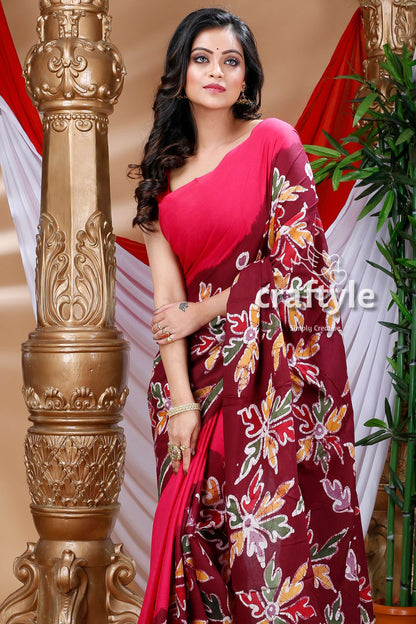 Beautiful Hand Batik Cotton Saree-Craftyle