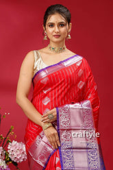 Beautiful imperial red kosha silk saree - soft and comfortable red saree silver purple border 2