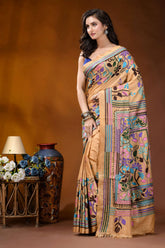 Beige floral motif multicolor handcrafted kantha silk saree beige silk saree intricate multicolored 3