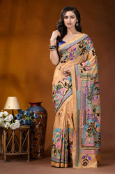 Beige floral motif multicolor handcrafted kantha silk saree beige silk saree intricate floral 1