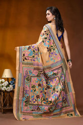 Beige floral motif multicolor handcrafted kantha silk saree beige silk saree adorned intricate 6