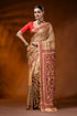 Beige hand embroidered silk kantha saree with maroon floral motif 1