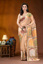 Beige multi-thread floral motif kutch embroidery silk saree beige silk saree intricate embroidered 1