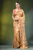 Beige paisley motif multicolor silk kantha saree - hand embroidered woman wears golden-brown 1