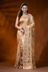 Beige silk kantha saree with multicolor floral hand embroidery 1