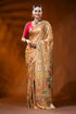 Beige silk kantha work saree with multicolor folk art design 1