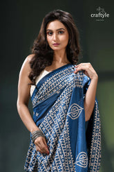 Beige thread handwork venice blue intricate gujrati stitch silk saree blue white bandhani saree intricate 2