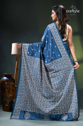 Beige thread handwork venice blue intricate gujrati stitch silk saree blue white saree intricate designs 5