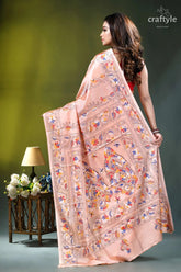 Bengal heritage pale rose floral design silk kantha saree peach-colored silk saree adorned intricate 5