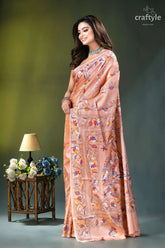 Bengal heritage pale rose floral design silk kantha saree peach-colored silk saree adorned intricate 3