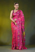 Bird motif design magenta pink handcrafted silk kantha saree 1