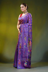 Bird motif imperial purple silk kantha saree - hand embroidered 3