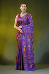 Bird motif imperial purple silk kantha saree - hand embroidered 6