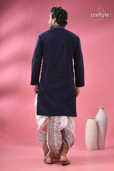 Biscay blue kantha cotton panjabi for men men’s navy blue kurta embroidered 7