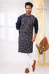 Biscay blue with cream thread kantha stitch cotton kurta for men navy embroidered gold 1