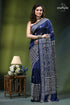 Biskay blue beige thread work silk gujrati stitch saree - mirror deep navy blue saree intricate 1