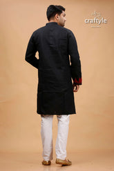 Black and red kantha stitch cotton panjabi for men kurta embroidered 5