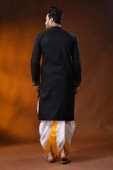 Black cotton kantha panjabi with handcrafted brown floral embroidery 5
