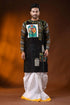 Black cotton kantha punjabi for men with hand paint and ikkat design 1