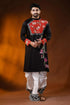 Black cotton men’s punjabi with kantha stitch - applique floral art 1