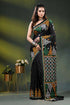 Black kutch embroidery silk saree with multi-thread paisley design 1