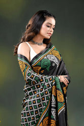 Black kutch embroidery silk saree with multi-thread paisley design 2