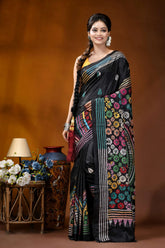 Black mandala multithread floral handcrafted kantha embroidery silk saree black silk saree vibrant multicolored 6