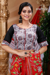 Black & red kantha patchwork designer cotton blouse woman floral blouse red sari 1