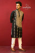 Black & sandy brown kantha stitch cotton ethnic punjabi for men men’s embroidered kurta off-white 1
