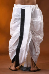 Black temple border mayur puchha pure cotton dhoti - ready to wear 3