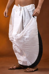 Black temple border mayur puchha pure cotton dhoti - ready to wear 2