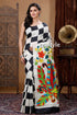 Black & White Check Design Exquisite Pure Silk Kalamkari Sari - Craftyle