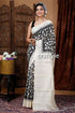 Black & White Hand Block Mulberry Pure Silk Saree - Craftyle