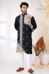 Black white with multicolor thread hand kantha stitch cotton men’s kurta embroidered colorful floral 1
